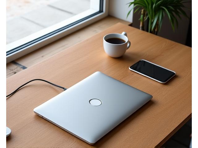 Sleek minimalist wooden desk with integrated wireless charging pad and discreet cable management system